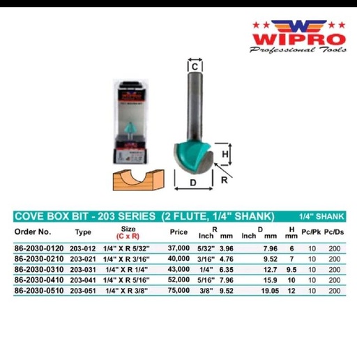 [TB00035N] Wipro Router Bit-Beading 2 Flute.1/2'Shank 1/2 x 3/4 C x 2R)-302451-(86-3027-4510)